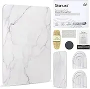 4 PCS Large Stone Drying Mat for Kitchen Counter, Water-Absorbent Diatomaceous Stone Dish Drying Mat Set include Soap Mat and Coaster, Quick Drying Stone Mat with Non-slip Silicone Feet, White Marble