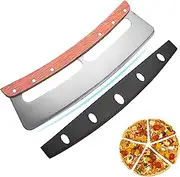 Pizza Cutter Rocker with Double Wooden Handles & Protective Cover - Stainless Steel Professional Grade, Ultra Sharp, Dishwasher Safe Kitchen Tool for Pizza/Cake/Pastry (14inch)