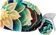 [YTYVAGT] 2-Pc,Gourd-Shaped Working Cap,Fisherman Hat with Buttons and Cotton Sweatband,Colorful Abstract Lotus Art Pattern