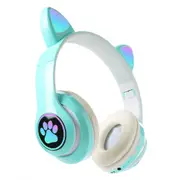 Gaming Headset Wireless Headset 5.0 Bluetooth Wireless Headphones Cute Cat Ears LED Breathing Light Headphones -Green