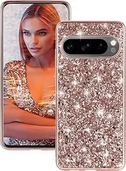 Pixel 9 Pro XL Mobile Phone Case for Google Pixel 9 Pro XL Case Glitter Bling Sparkle Ultra Thin Protective Case for Google Pixel 9 Pro XL Case Shockproof Anti-Scratch Full Body 360 Degree Cover (Rose