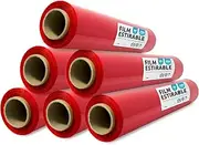 Red Cling Film for Packaging Plastic Red for Packing Moving Boxes Furniture Protection Supplies Dimensions 50cm x 200m Stretch m-office (Red, 6 Pack)