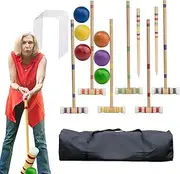 Croquet Set for Adults - 6 Players Funny Lawn Game Set - Portable Wooden Sports Set, Reusable Wooden Bowling Kit for Lawn, Backyard, Park