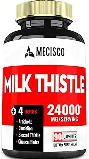 24000mg Milk Thistle Capsules added Dandelion Root, Blessed Thistle, Artichoke, Chanca Piedra - Support Restful Mood, Body Management & Immune System - 90 Vegan Capsules
