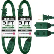 3 Ft Green Extension Cord 2 Prong 3 Outlets 2 Pack 16/2 Indoor Extension Cord...
