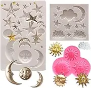 Sun, Moon and Stars Silicone Fondant Cake Mold for Sun Moon Twinkle Twinkle Little Star Theme Party and Wedding Chocolate Candy Decorations