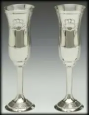 Mullingar Pewter Irish Wedding Champagne Flute Set 2 Claddagh Design 8.5" High.