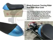 Premium Touring Rider Seat With Blue Cowl For Royal Enfield Interceptor 650cc