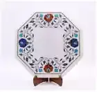 12" white Marble side Table Top multi Stone Inlay Coffee Table for decor