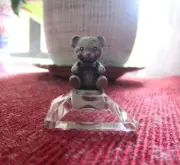 Pewter Russ Berrie Miniature Bear 1.5 Inch Lucite Stand Vintage Sweet!