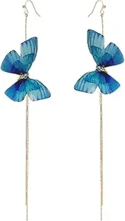 Earring Hoop,Nose Lip Rings,Stud Earrings,Womens Earrings, Transparent Gauze Butterflys Earrings, Antique Butterflys Long Ear Hooks, Simple Tassel Tulle Earrings Jewellery (Color : B, Size : One Siz