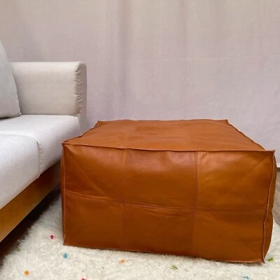 Pouf Ottoman Leather Moroccan Footstool Pouffe Genuine Craft Boho Morrocan Brown