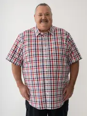 Big Mens Short Sleeve Shirt Red Check