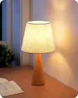 13.58" Small Cute Table Lamp, Wooden Base Bedside Lamp with Beige Linen Lampshad