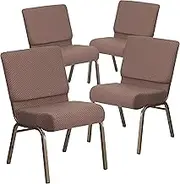 Flash Furniture 4 Pack Hercules Series 21''W Stacking Church Chair in Brown Dot Fabric - Gold Vein Frame