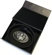 Casino Skulls & Ace 0f Spades Buckle & Solid Black Leather Belt with Gift Box