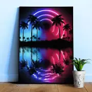 Neon landscape: Palms & Arc [synthwave/vaporwave/cyberpunk] — aesthetic poster