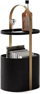 Side Table Modern Side Table End Table Nightstands, Portable Coffee Table with Handle and Storage Basket, Metal Sofa Side Table Accent Table for Living Room Bedroom End Tables Living Room(Black+Gold)