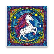 Cute Unicorn Fantasy Animal Faux Stained Glass Square Opaque Vinyl Sticker Decal