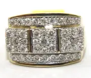 Natural Round Diamond Wide Square Cluster Men's Ring Band 14k Yellow Gold 2.15Ct