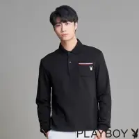 在飛比找momo購物網優惠-【PLAYBOY】口袋三色織帶POLO衫(黑色)