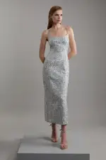 Sequin Metallic Boucle Tailored Maxi Dress