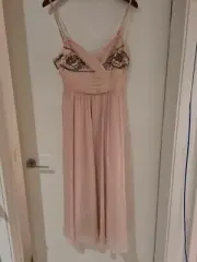 alannah hill 100% double silk Embroidered Beaded Pink maxi dress brand New W Tag