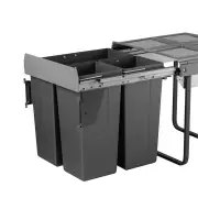 Domestique 68L Triple Slide Out Concealed Waste Bin - for a 600mm Cabinet - Bottom Mounted - Includes Optional Door Bracket