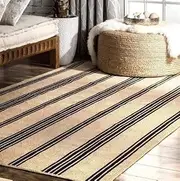 [Aizza Trends] Indian Handmade Braided Natural Black Striped Jute Area Rug- Jute Rug- Dining Room- Living Room- Doormat Rug Size - 7 x 10 Feet (210 cm x 300 cm)