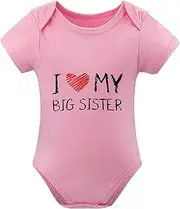 [WOOYONGING] I Love My Big Sisters Baby Rompers Girl Summer Short Sleeve Baby Girl Going Home Outfit White 18 Month White Onesi