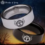 Wolf and Tree of Life Tungsten Carbide Ring