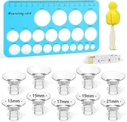 Flange Sizing Kit, 10PCS Breast Pump Flange Inserts 13/15/17/19/21mm with Nipple Measuring Ruler Cleaning Brush, Silicone Flange Sizer Measurement Tool, Breastfeeding Essentials for 24mm Most Pumps