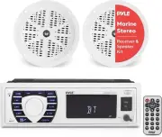 Pyle PLMRKT36WT 5.25 Bluetooth Marine Receiver Stereo Waterproof Speakers (White