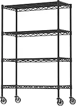 4-Shelf Adjustable Heavy Duty Storage Shelving Unit on 4 Wheel Casters, Metal Organizer Wire Rack for Laundry Bathroom Kitchen Pantry Closet, Black