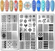 PH PandaHall Geometric Nail Stamping Plates, Mosaic Nail Art Stencils, Exotic Frmae Nail Art Stencils, Stripes, Grid, Stainless Steel Nail Image Plates for Women, Nail Design, Print, Manicure, Salon,