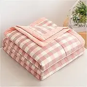 YongXinMY Air Condition Cotton Quilt - Lightweight Summer Thin Plaid Print Quilt, Soft Breathable Washed Cotton Bedspread, Machine Washable Cooling Comforter for Home Sofa Office Travel (C,59x79in)