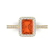 1.96Ct Emerald Cut Red Gemstone Gold Halo Engagement Promise Statement Ring