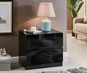 High Gloss Black Bedside Table Nightstand with 2 Drawers