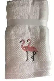 Flamingo Hand Towels Embroidered Set of 2 Summer Beach Coastal Home 16x28'
