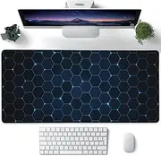 Desk Pad, Dark Blue Hexagonal Honeycomb Abstract Technology Extended Large Gaming Mouse Pad for Desk XXL, Large Desk Mat for Desktop with Non-Slip Rubber Base Stitched Edge for Home Office 35.4"X15.7"