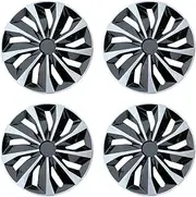 4PCS Universal Wheel Cover Hubcap Replacement R14 R15 R16 Inch Hub Caps Wheel Rim Cover PP Tire Accessories Snap On SUV Truck(4Pcs R15 Black Silve)