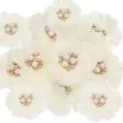 2.36 Inch Rhinestone Chiffon Flower, 15 Pcs Fabric Appliques, Beige
