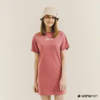 在飛比找momo購物網優惠-【Hang Ten】女裝-毛巾布刺繡洋裝(紫紅)