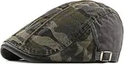 [LAIFEKE] Newsboy Cap Men's Camouflage Flat Cap Cotton Duckbill Hat Washed Fabric Driver Cap for Men