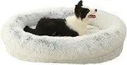 Calming Donut Dog Bed, Round Fluffy Dog Beds for Medium Large Dogs, Anti-Anxiety Plush, Machine Washable Pet Bed (Dark Grey, Medium)