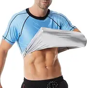 Men's sauna suit vest, compression sweat shapewear, slimming shirt for gym, running, fitness,Blue,Medium