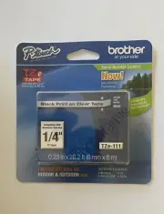 Genuine Brother P-Touch Label Maker Tape 1/4” (6mm) X 26.2” Black On Clear New