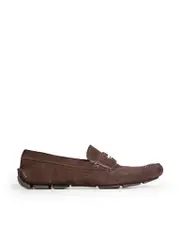Brown Suede Logo Loafers
