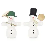 Wooden German Musician Snowmen Set of Two Figurines