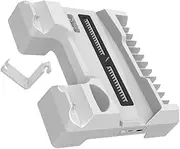 Mikinona Charging Dock for Multipurpose Game Holder with Cooling Fan USB Output and Game Disc Storage Compatible with Controllers Headset Hook Easy Installation